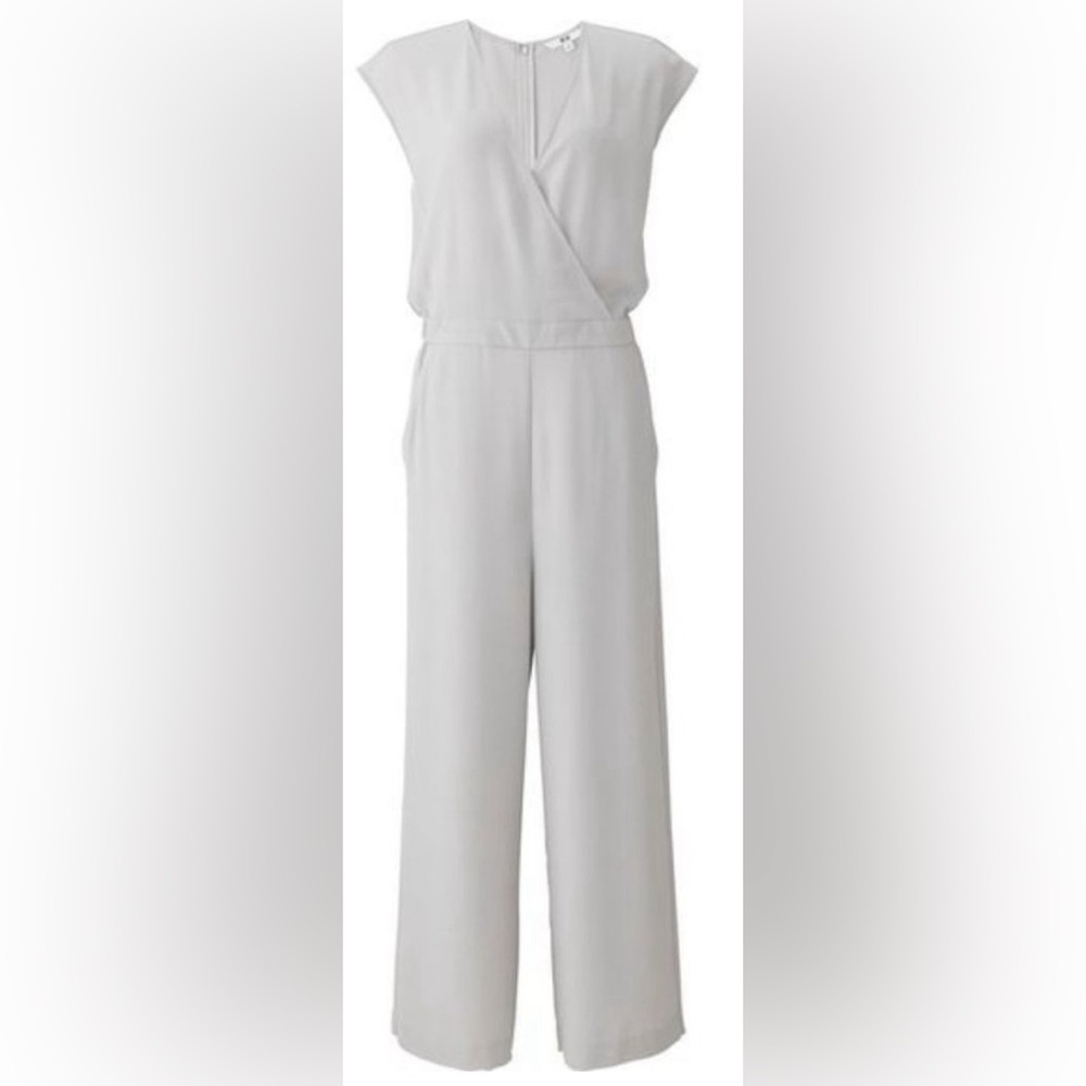 Uniqlo sleeveless faux wrap elastic waistband wide leg lightweight jumpsuit